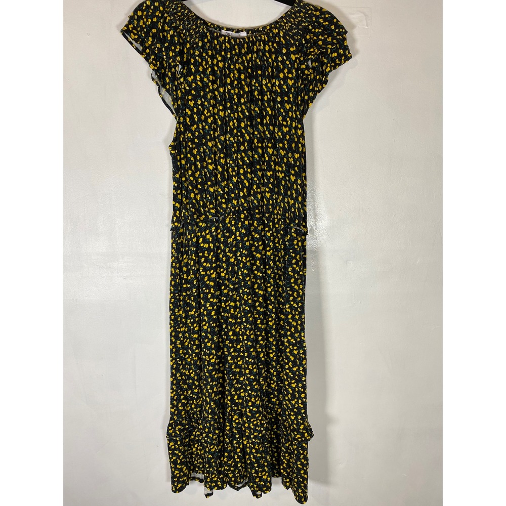 DR2 Lemon Print Tiered Maxi Dress XL Cottagecore Boho Flutter Sleeve